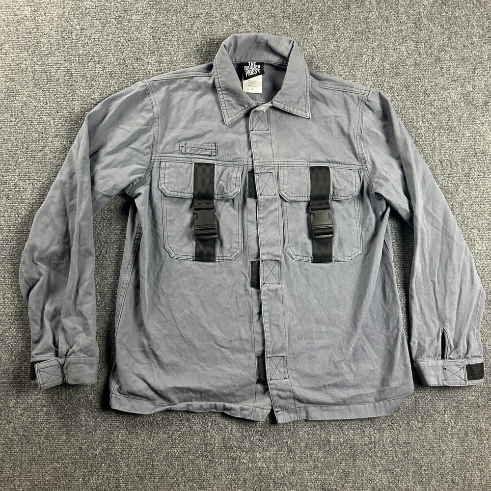 The Ragged Priest Jacket Mens Small Gray Tactical Double Pockets‎ Hook Loop